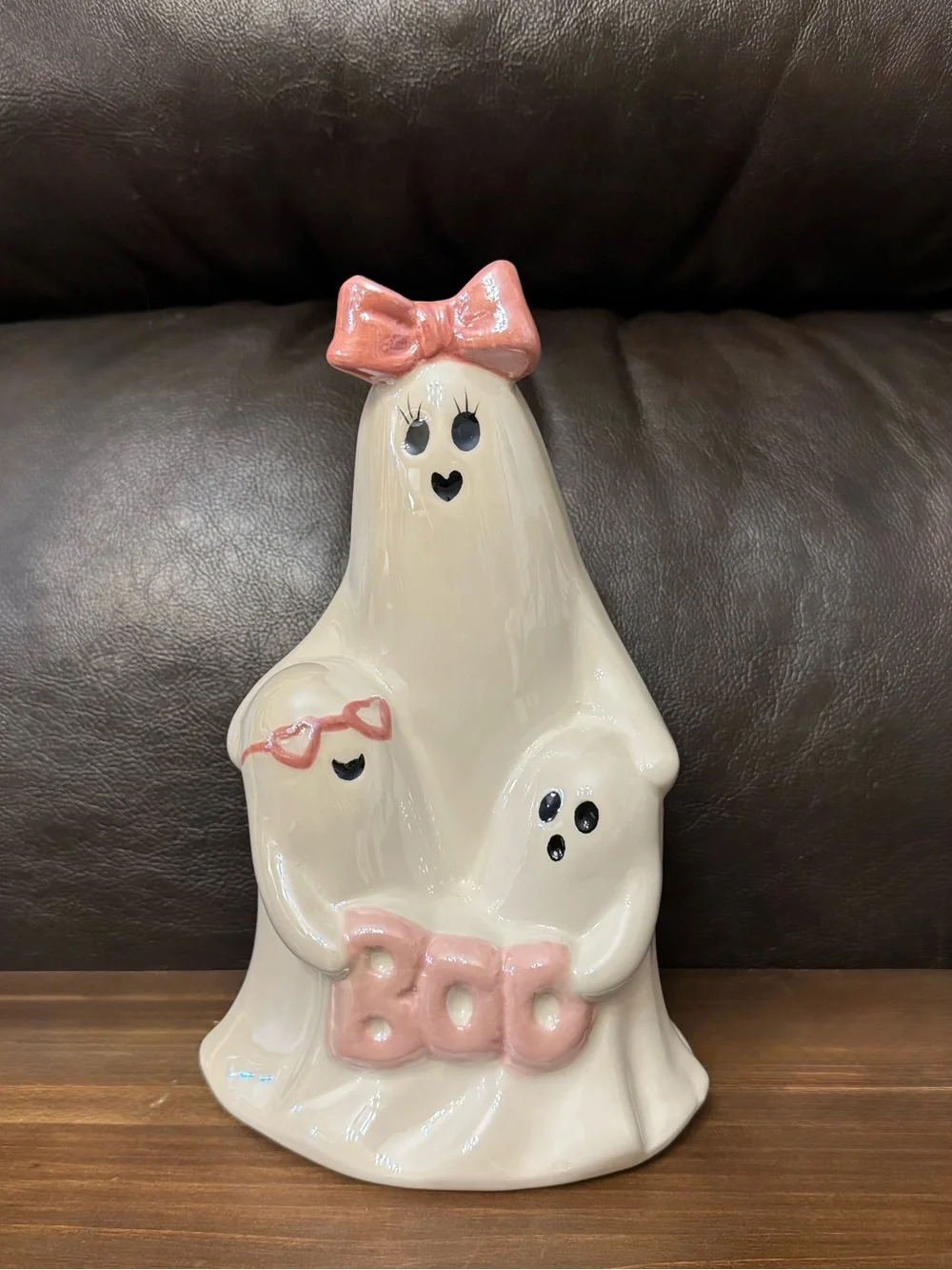 Ghost Family Figurine with Pink bow and pink Accents
